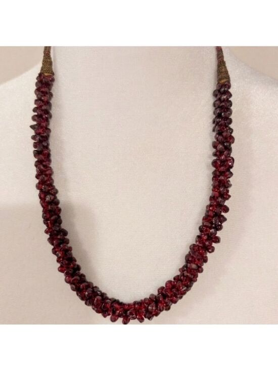 Handmade Jewelry - Vintage European Handmade Garnet Bead Necklace - Deep Red Women’s Jewelry .